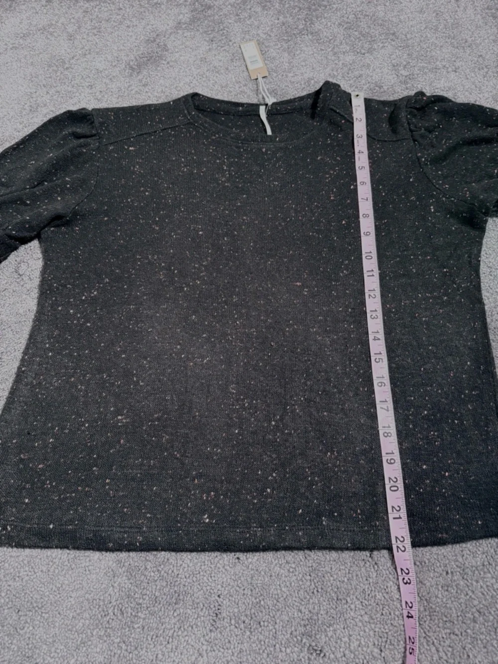 hello nite Black Speckled Crewneck Sweater‎ — Short Puff Sleeve Women Medium NWT
